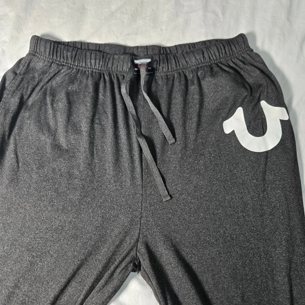 True Religion Mens Jogger Lounge Pants Charcoal Gray Horseshoe‎ Logo Large